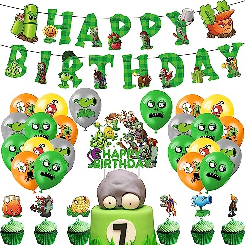 Décoration d'Anniversaire Zombies Fete Anniversaire Plants Decoration d'Anniversaire Plants Vs Zombies Ballons de Fête Plantes Ballons Anniversaire Pvz Décoration Gateau Pvz Bannière Anniversaire