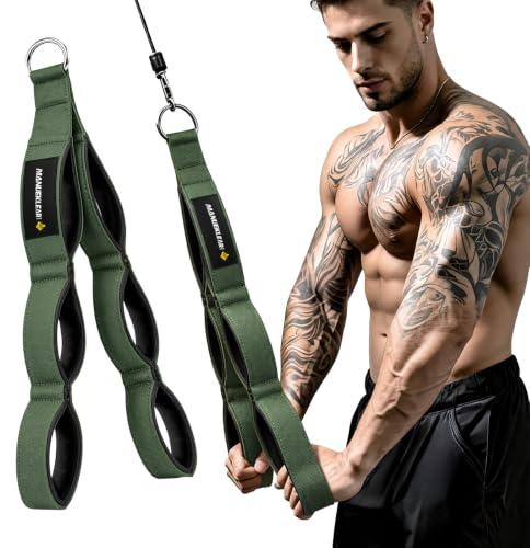 MANUEKLEAR Tricep Rope Cable Attachment Handles, Greater Range of Motion, Tricep Pull Down Rope for Push Downs, Crunches, Facepulls for Professional Gym (Green)