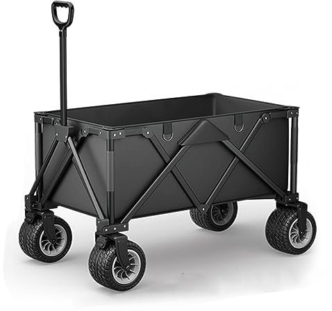 WRJAHCG Bollerwagen Faltbar,Faltbar Garten Handwagen Breite Reifen Transportwagen Mit Verstellbarer Deichsel Campingwagen Universalrad Campingwagen Tragfähigkeit 200 Kg,(b) Black