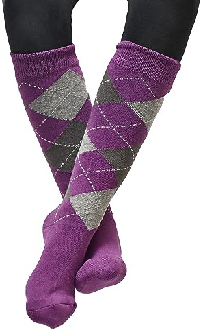 Rhinegold Junior Cool & Dry Cushioned Riding Socks-PURP/GREY