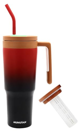 WATMHHJQ Tumbler-termosmugg 125 ml med handtag, sugrör, isoleringsmugg, dubbelväggiga vakuum, kaffemuggar för resor, bilmugg, resemugg