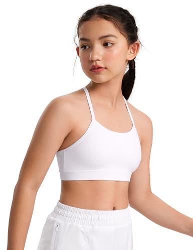 CRZ YOGA Butterluxe Girls Sports BH - Spaghetti Strap Y Back Racerback för tonåringar Barn Träning Yoga Comfort Crop Top Vit M