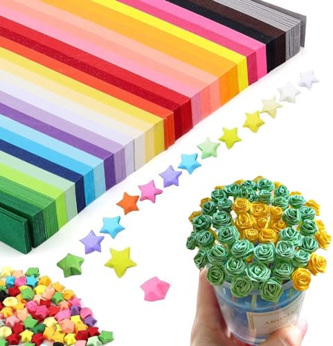 27 Farben Origami Stern Papierstreifen, Glücksstern Papierstreifen, Stern-Origami-Blätter für Bastelarbeiten, Dekoration, Karten Geschenk (540PCS)