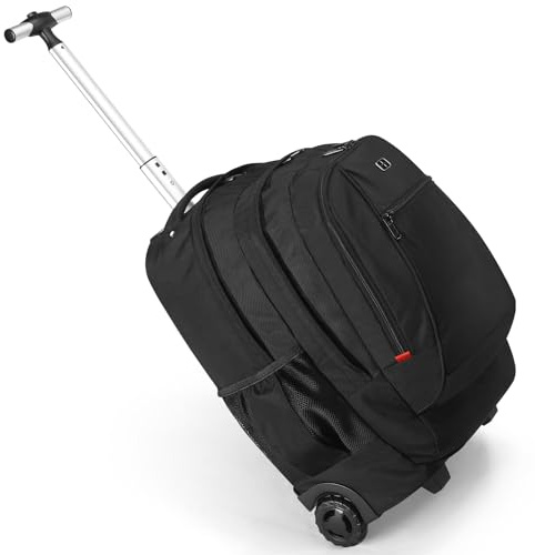 Rullande ryggsäck, 21 x 14 x 8 tum, rullande ryggsäck för vuxna med hjul, reseryggsäck med hjul, hållbar rullryggsäck med ärmar för 17-tums bärbar dator, bärväska, bärväska, bärväska,