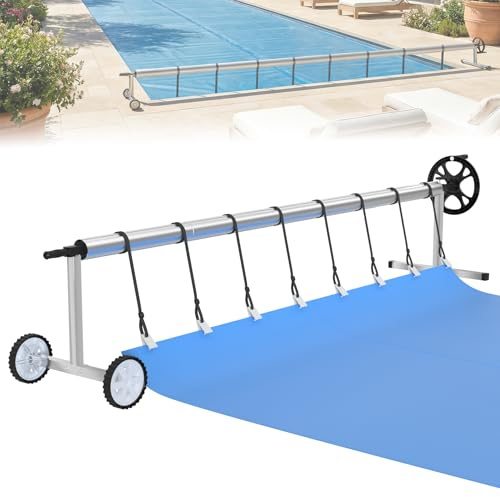 ACXIN Mobiles Aufrollsystem Pool Aufroller für Solarfolie Poolabdeckung Aufrollvorrichtung Plane 3m-5,70m Edelstahl Premium Aufrollsystem Verstellbar inkl. Befestigung & Rollen
