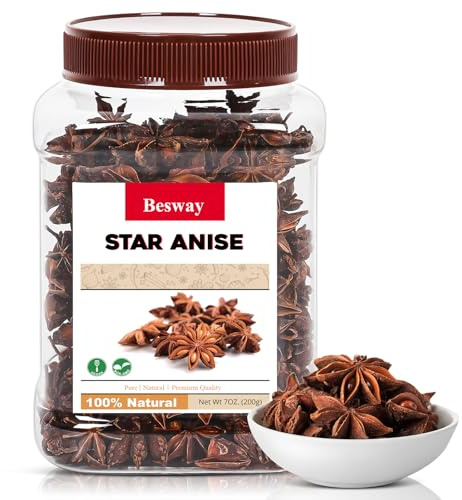 Besway Chinese Star Anise 7 oz, Whole Star Anise, Fresh, Pure and Dried Anise Pods, Great for Cooking, Baking and Tea (200g)