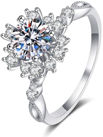 KnSam 18 Karat Weißgold Diamantring, 1ct Labor Erstellt Diamant Freundschaftsringe Klassiker Rund Design, 18K Gold Hochzeitsring Echt Gold für Damen, Gr.49 (15.6)