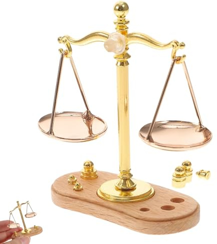 Mini Bilancia Decorativa per Casa delle, Scala 1:12 | Modello Retrò, Con 6 Pesi, Accessori Mini Decorazioni