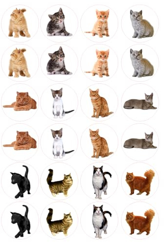 24 x Precut Cat Kitten Edible Cupcake Topper Wafer Rice Paper Decoration For Cakes