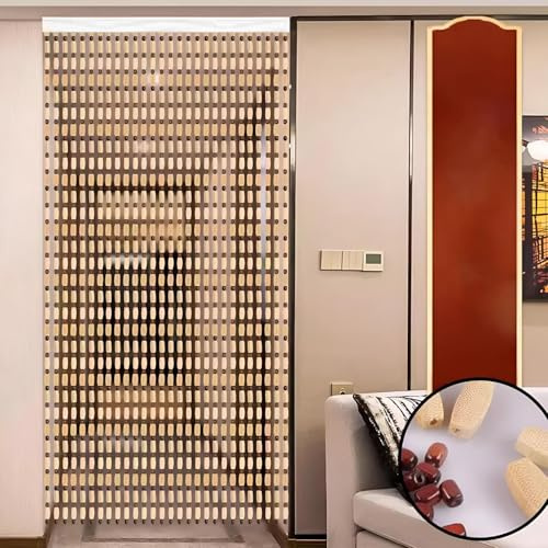 Eiauiuo Perlenvorhang Bambusvorhang Ohne Bohren Hängender Türvorhang für Innen Tür und Fenster Raumteiler Dekorativer Fadenvorhang für Balkon Korridor Vorhang(Kaffeefarbe,90x200cm(WxH))