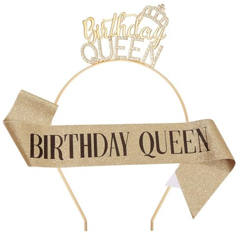 NJCXOLA Anniversaire Ceinture et Diadème, Couronne Strass avec “Birthday Queen”, Echarpe Anniversaire Couronne Princesse Anniversaire Ceinture d'anniversaire, Birthday Décorations de Fête