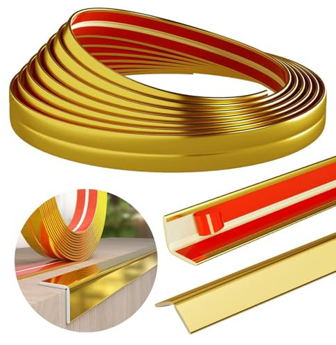 Protector de cantos autoadhesivo, molduras decorativas autoadhesivas, listones angulares (dorado, 4 m/2 cm)