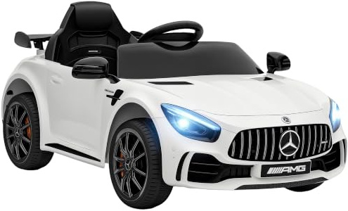 AIYAPLAY Merceds-Benz AMG GTR Kinder Elektroauto 12V für 3-6 Weiß | 2,4G Fernbedienung, 2 Motoren, Hupe, MP3 Musik, Sanftstart, Rückwärtsfunktion, 3-5km/h, Kinderfahrzeug