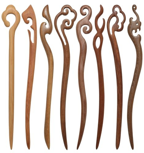 Ngdhkd 8 palillos de madera para el pelo chino, para mujer, para hacer moños, estilo retro, clásico, para mujer, pelo largo, hecho a mano, accesorios para el cabello