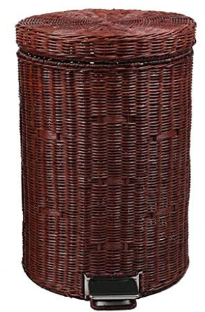 Handmade Rattan Waste Bin with Lid and Pedal for Bathroom Bedroom Office 12L Brown Trash Can