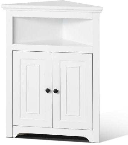 VEVOR Armoire de rangement d'angle, 845 mm, petit meuble d'angle à 3 niveaux avec 2 portes en bois et étagères réglables, meuble cuisine d'angle autonome pour salon, cuisine, buanderie, chambre, blanc