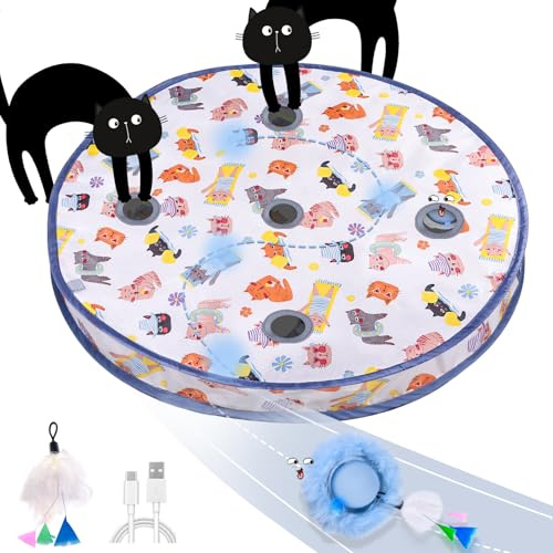 GoldenSun Juguete para Gatos, Bola Móvil Activada por el Movimiento, Color Azul, Juego de 5 Agujeros para Esconder Gatos en Interiores