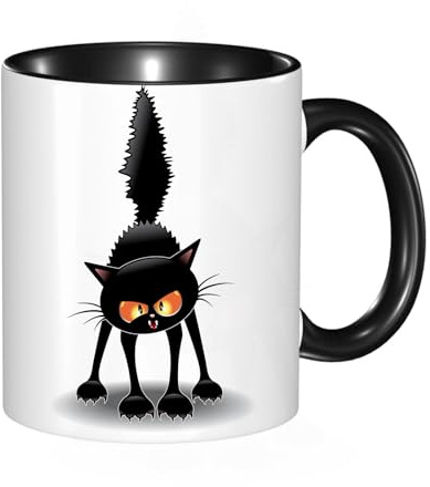 HRRASFAZF Tasse à Café | Tasse Céramique Fine | Cadeau Original | 330ml | Mug avec Anse | Cadeau Original pour Homme et Femme | Dessin animé drôle de chat noir féroce