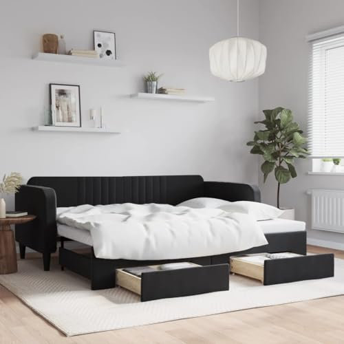 Xichuzi Tagesbett Ausziehbar mit Schubladen Schwarz 90x200 cm Samt, Schlafsofa, Daybed, Bettsofa, Sofa Bed, Sofabett, Schlafcouch, Jugendbett, Bettgestell, Bettcouch - 3197115