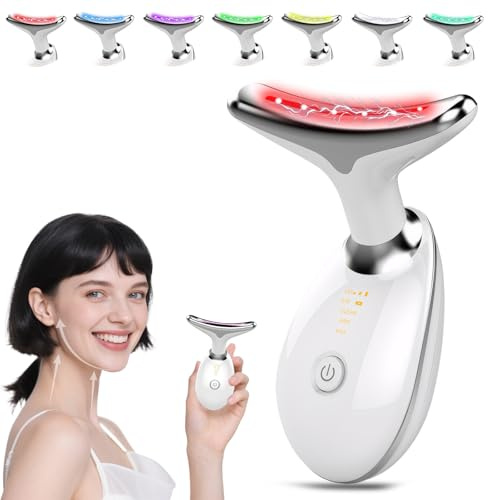 SENLINLIN Facial Massager Face Lifting Device, Electric Neck Massage Lift Machine with 45°C Heat EMS Massage, 7 LED Colors, 3 Modes, Anti-Aging Neck Eye Massagers Anti-Wrinkle Face Device for Women
