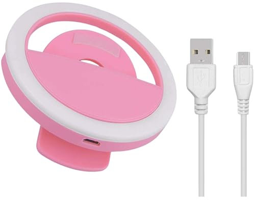 Selfie Ring Light for Phone, Portable Clip-on Selfie Photo Video Conference Lighting, Rechargeable Phone Selfie Ring Beauty Skin Light, LED Flash Phones/Camera Light-for Makeup,Streaming (Pink)