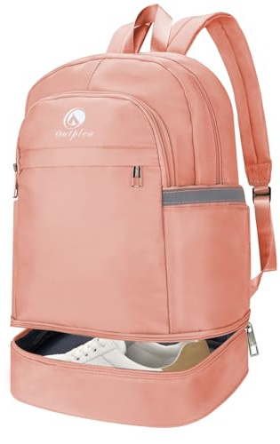 Outplea 28L reseryggsäck herr dam, liten sportryggsäck med skofack, gym pool ryggsäck med våt ficka för camping, Rosenröd, 28l
