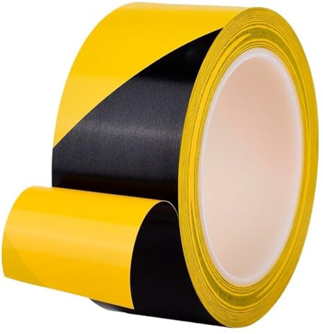 Hazard Tape 2 Roll Waterproof PVC Yellow and Black Warning Tape for Construction Sites and Warehouses, High-Visibility Adhesive Tape(30mm)