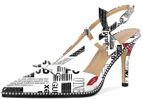Soireelady Slingback Donna con Fiocchi Eleganti e con Perline Lucide – Scarpe con Tacco Alto per Cerimonie, Ufficio, Serate e Abbinamenti Quotidiani 9cm di Classe Labbra Rosse EU35