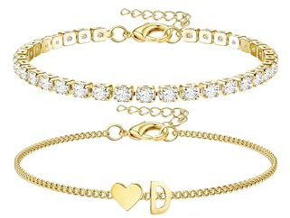 Chriscoco silver/guld initialarmband för kvinnor flickor rostfritt stål hjärtarmband justerbart silver tennisarmband personligt lager bokstav damarmband, Rostfritt stål, Ingen ädelsten