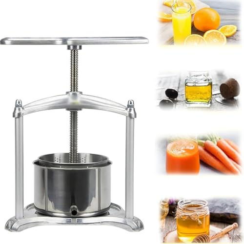 Prensa manual para extracción casera de vino, frutas y verduras, construcción de acero inoxidable, fácil limpieza, funcionamiento eficiente con mango en T