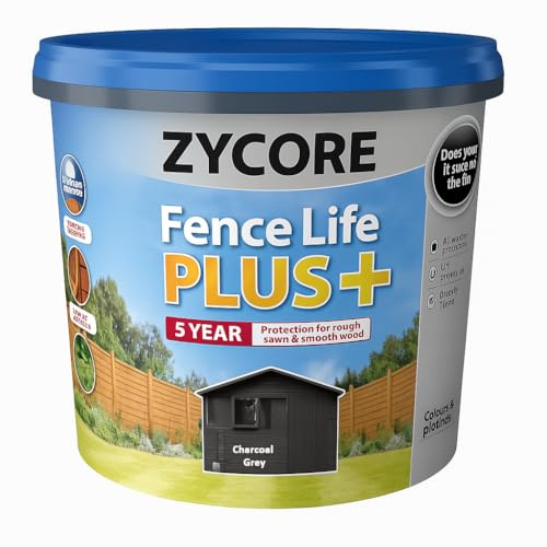 ZYCORE Fence Paint – 5L Fence Life Plus Paint - All-Weather Long-Lasting Protection, Sticks to Damp Wood, Brush or Spray on, for All Sheds and Fences (Charcoal Grey)
