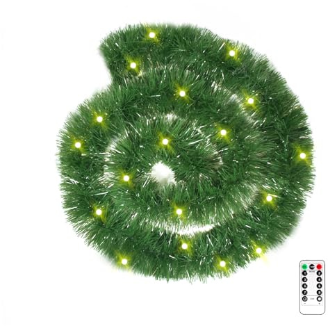 10m Weihnachtsgirlande mit Beleuchtung und Timer Outdoor, Girland Tannengirlande Weihnachtsdeko Aussen, Tannengrün Christmas Garland Weihnachten Treppe Balkon Fenster Kamin Deko (10m)