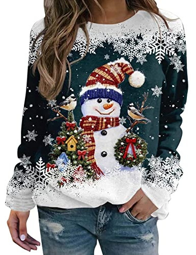 Weihnachtspullover Damen, weihnachtspulli Damen, Norweger Pullover, Pullover Winter, Christmas, weihnachtsoutfit, Ugly Sweater, lustig, Baumwolle, hässliche, warm, Langarm, elegant, festlicher Dicker