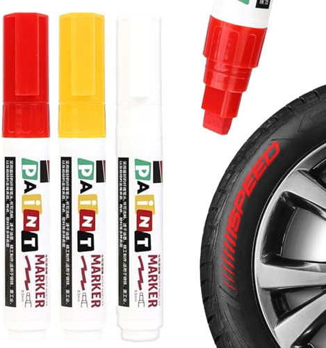 Caelura Permanent Marker Wasserfest Stifte, 3 Farben Folienstift Permanent, Lackstift Weiß, Rot, Gelb für Steine Bemalen, Kunststoff, Holz, Metall,Keramik Tasse,Reifen Basteln DIY (8mm)