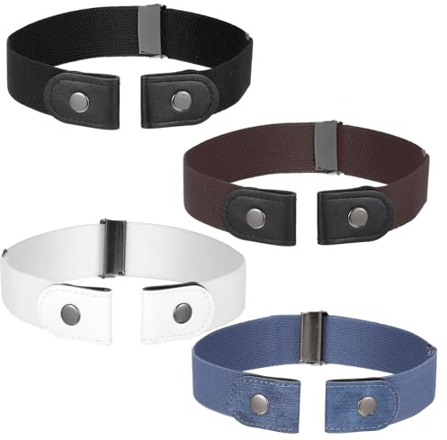 Ouligay 4 Stück Gürtel Ohne Schnalle Stretchgürtel Damen Schnallenfreier Stretch Elastischer Gürtel für Damen Herren, Damengürtel Einstellbarer Unsichtbarer Gürtels für Jeans Hosen