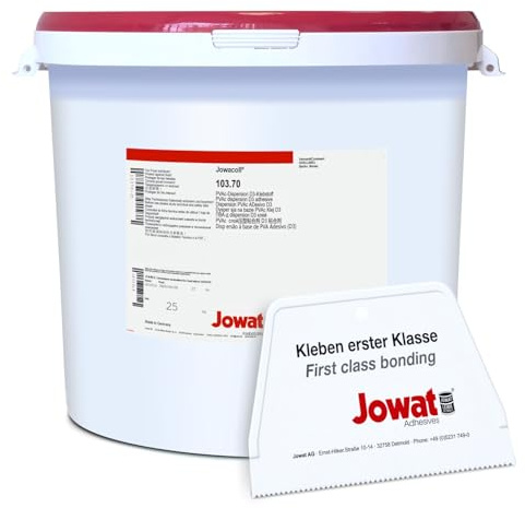Jowat Jowacoll 103.70 PVAc D3 Holzleim 25 kg Set inkl. Leimspachtel – D3 Leim für Türen, Fenster, Möbelbau, Parkett & Holzwerkstoffe
