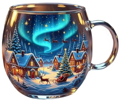 SVCEQZE Bemalte Becher, 300 Ml Süße Gläser Weihnachten, 10x8 Cm Weihnachtsbecher, Weihnachtskaffeetassen, Festliche Teetassen Glass Kaffeebecher, Saisonale Getränkebehälter Für Heiße Schokolade Latte