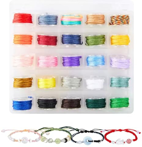 Filo per Gioielli - 25 Rotoli di Cordino per Braccialetti in Macramè 0,8mm x 75m - Filo Cerato per Braccialetti - Corda in Cotone Cerato e Poliestere per Creazione Gioielli e Fai da Te