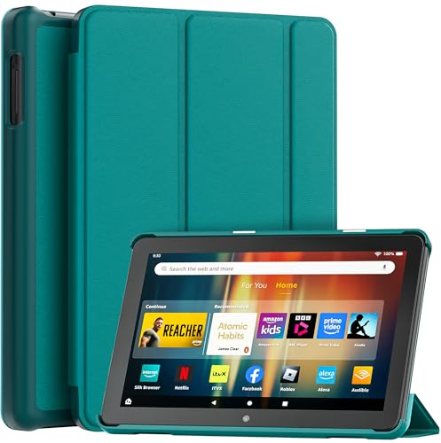 TrendGate Fire HD 8 Tablet Hülle (12./10. Gen, 2024/2022/2020) - Smaragd | Smart mit Auto Schlaf/Aufwach, Schlank Leicht, Faltbarer PU-Leder Hülle, Doppelwinkelständer, für Fire HD 8/Plus/Kids/Pro