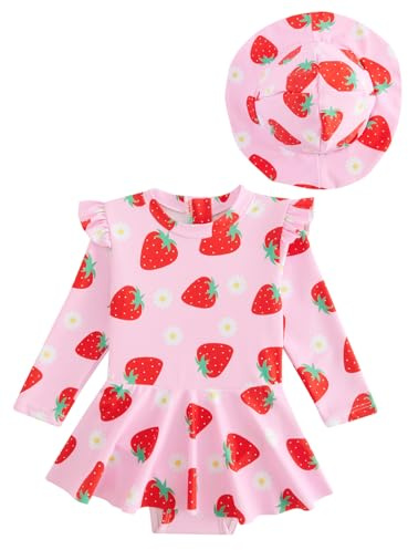 JiAmy Mädchen Badeanzug Set Langarm UV-Schutz 12-18 Monate | Material 82 % Polyester, 18 % Elasthan; elastisch; atmungsaktiv; hautfreundlich; Strand, Pool, Schwimmunterricht
