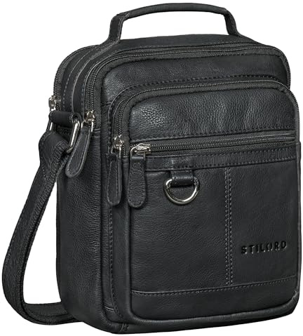 STILORD Jonas Männerhandtasche Leder Umhängetasche Herren Ledertasche Männer Handtasche Echtleder Messenger Bag Herrenhandtasche zum Umhängen mit Griff für 8 Zoll Farbe:schwarz