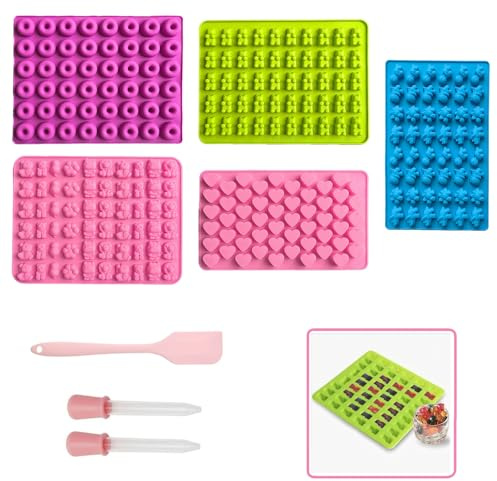 5 Silikon Gummibärchen Form Schokoladenform Pralinenform Eiswürfel | Antihaft Backform Lebensmittel Weichgelee Bonbon, Süßigkeiten Gelee Pipetten, Spatel Küch Zubehör Würfel Süß Praline