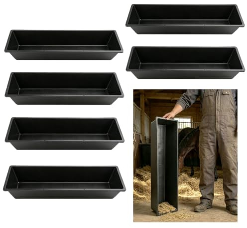 HDYEGY Futtertrog für lange Nutztiere, 48 Liter, großes Fassungsvermögen, strapazierfähig, für Pferde, Schafe, Ziegen, Schwein, Vieh, Geflügel, 6 Stück