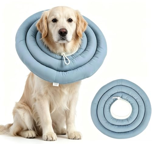 Halskedja hund mjuk för hals – och överhuvudsår, mjukt vadderat halsband, vattentät hundkrage läckageskydd med dragsko, hundkrage efter användning, dammblå (XL)