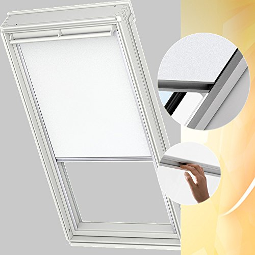 Original VELUX Sichtschutzrollo Manuell RFL M08 1028S Für // GGL, GTL, GPL, GHL, GXL M08, 308 und GGU, GTU, GPU, GHU, GXU M08 // in Stofffarbe 1028 / Uni Weiß // Seitenschienen in Silber _49156