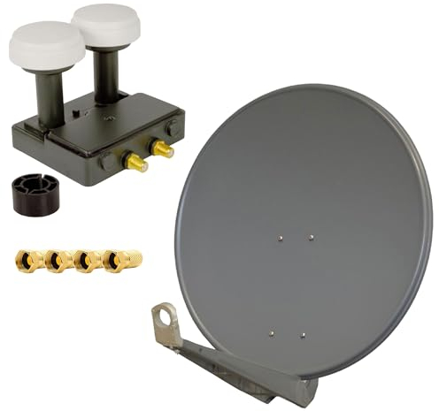 PremiumX DELUXE85 Aluminium 85cm Digital SAT Schüssel Spiegel in Anthrazit für HDTV HD+ 3D 4K Ultra + PremiumX Monoblock Twin PXMB-6T LNB 0,1dB Astra 19,2° Hotbird 13° + 4X F-Stecker