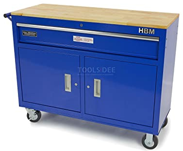 HBM Chariot à Outils Mobile avec Plan de Travail en Bois - 117 cm - Bleu