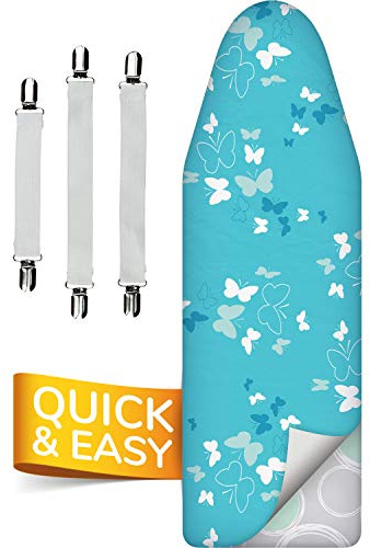 Super Soft 5 Schichten Turbo-Bügelbrettbezug 120x40, Vergleichssieger, ÖKOTEX Baumwoll-Polsterung, schneller mit Thermoreflexion, 5 Größen, EasyFit+Spanner, Made in Europe, L Fläche 116-120x38-40cm