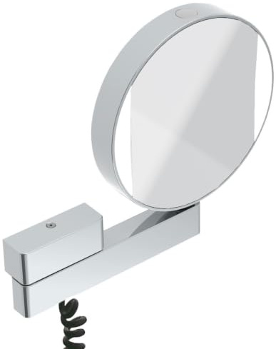 Emco Universal LED Kosmetik- und Rasierspiegel am Flexarm, runder Kosmetikspiegel mit Beleuchtung zur Wandmontage, Vergrößerungsspiegel (3-/7-fach) mit Einstellbarer Farbtemperatur - Chrom