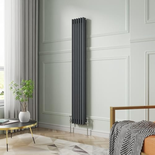 NRG 1800 x 290mm Anthracite Vertical Cast Iron Radiator Triple Panel | Wall Radiator, Column Radiator, Tall Radiator, Central Heating Rad, Traditional, for Kitchen, Bedroom, Bathroom, Living Room